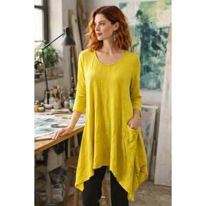 Alembika Asymmetric Crinkle Tunic / Dress – Chartreuse Yellow-Size 3(U.S. 10-12)